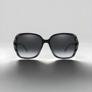 Black & Gold Oversized Square Sunglasses Polarized Tinted w Crystal Frames Nwt